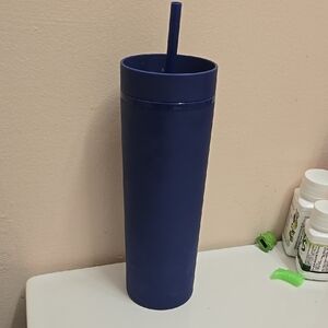 Blue Tumbler with Straw